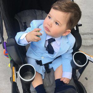 Size 18M Blue & White Pinstripe Short Suit Set